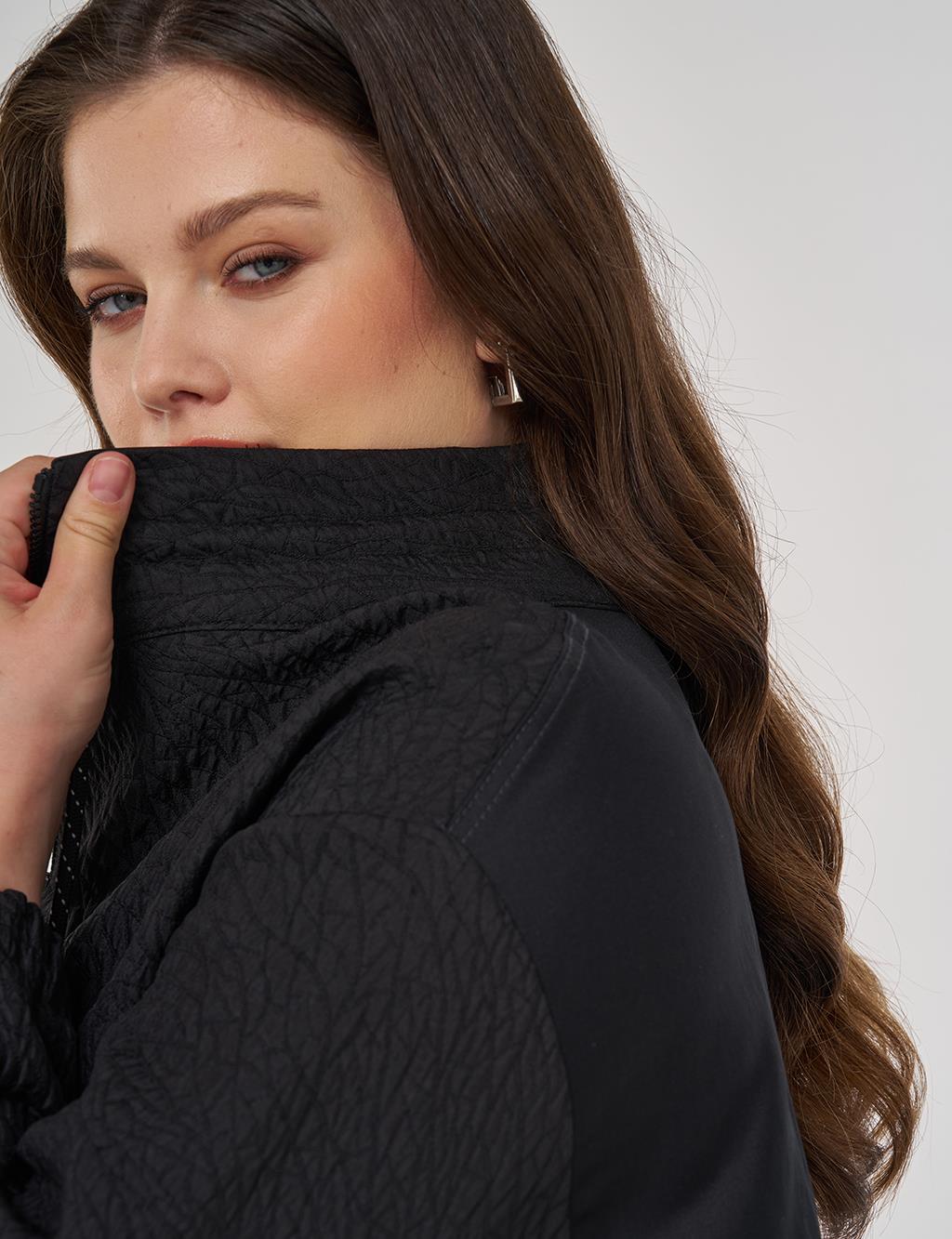 High-Neck Embossed Sweatshirt Black