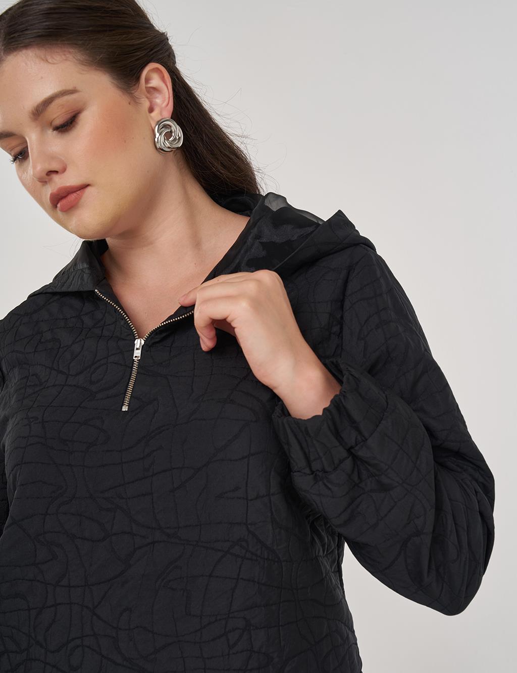 Embossed Pattern Tunic Black