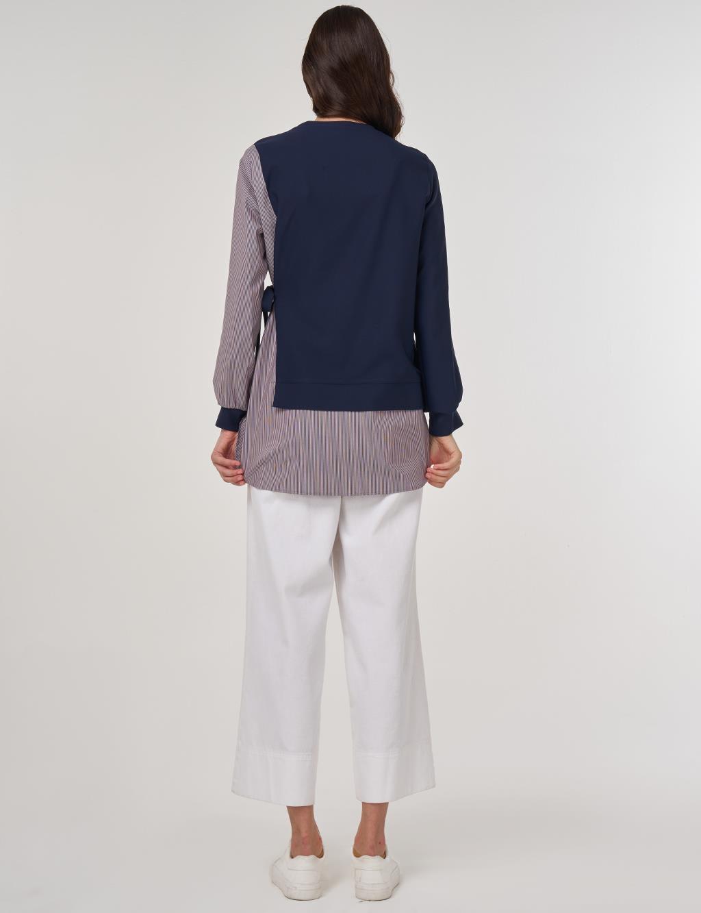 Gömlek Detaylı Sweatshirt Koyu Lacivert