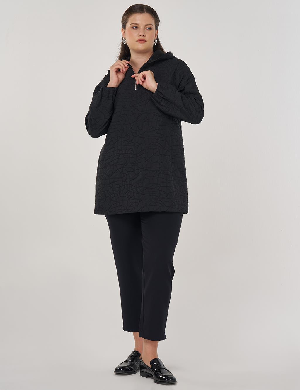 Embossed Pattern Tunic Black