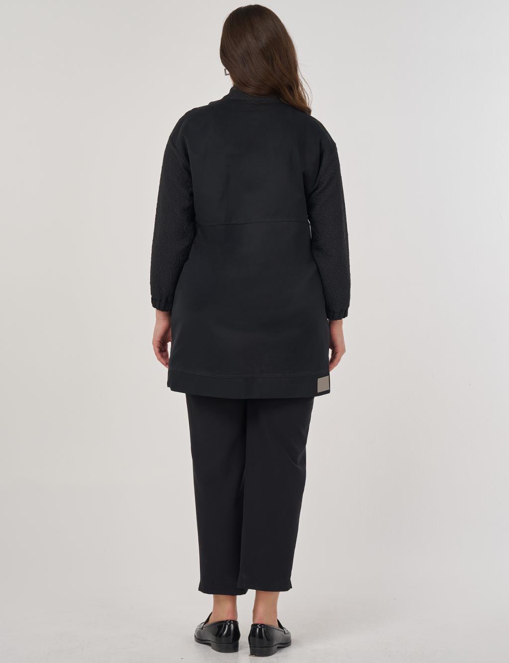 High-Neck Embossed Sweatshirt Black