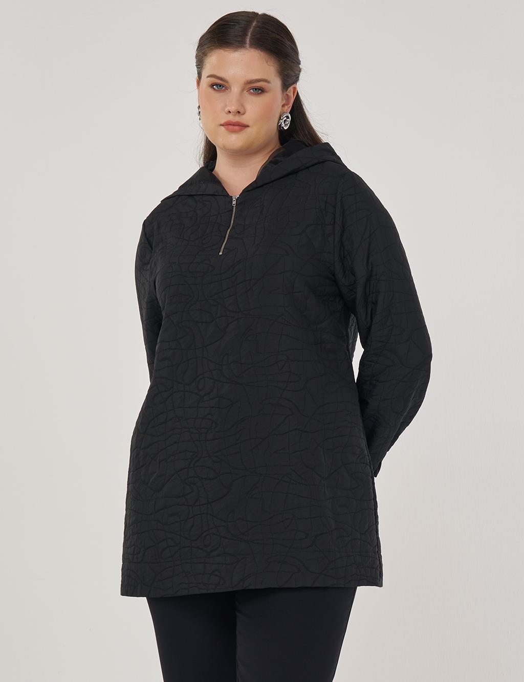 Embossed Pattern Tunic Black