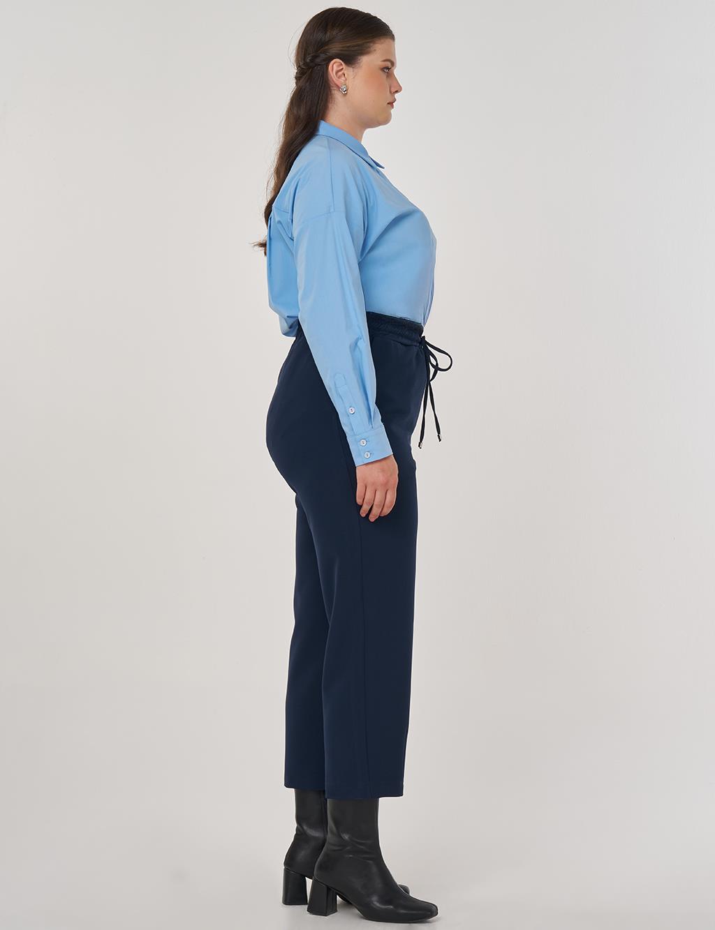 Lace-Up Relaxed-Fit Pants in Dark Navy