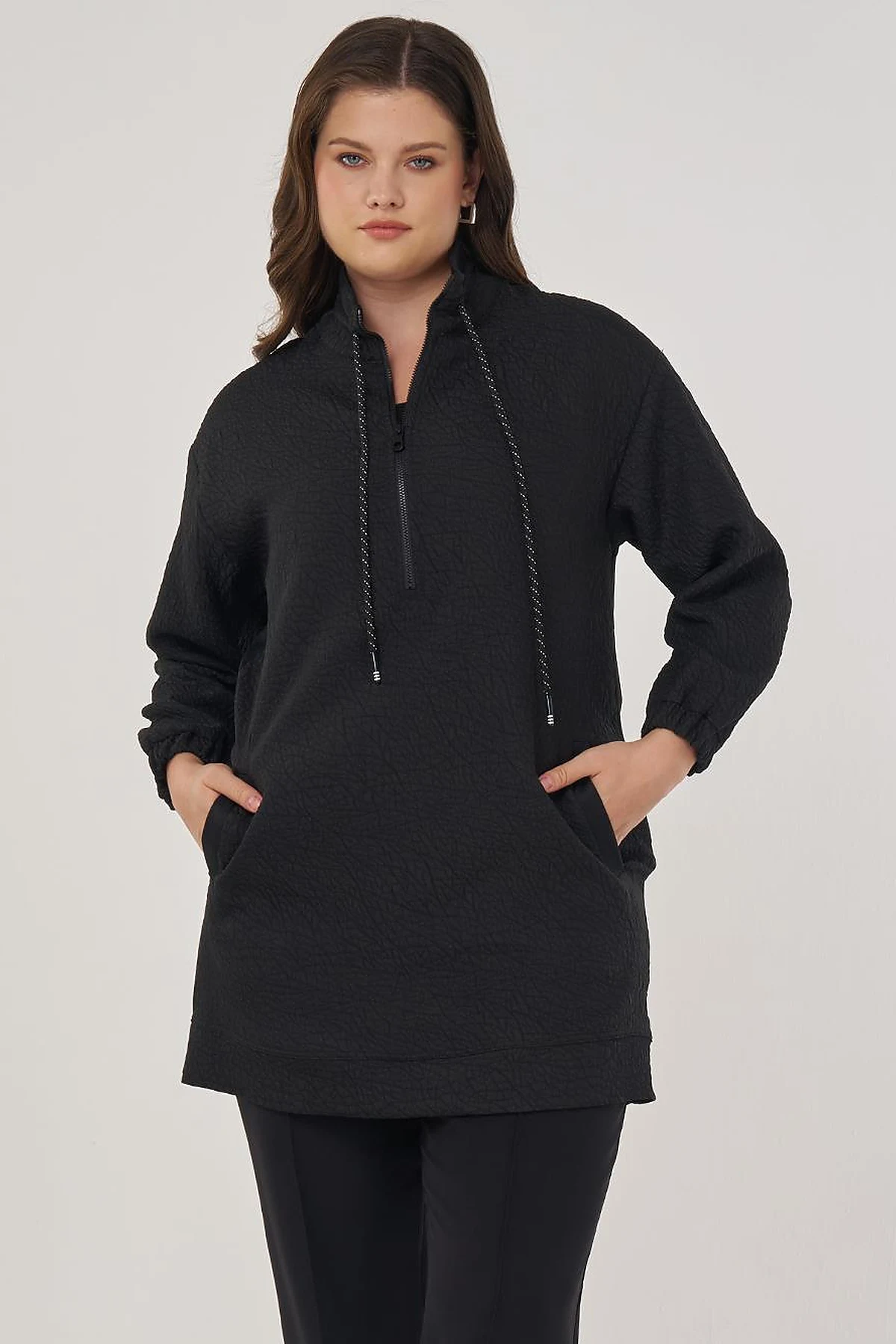 High-Neck Embossed Sweatshirt Black