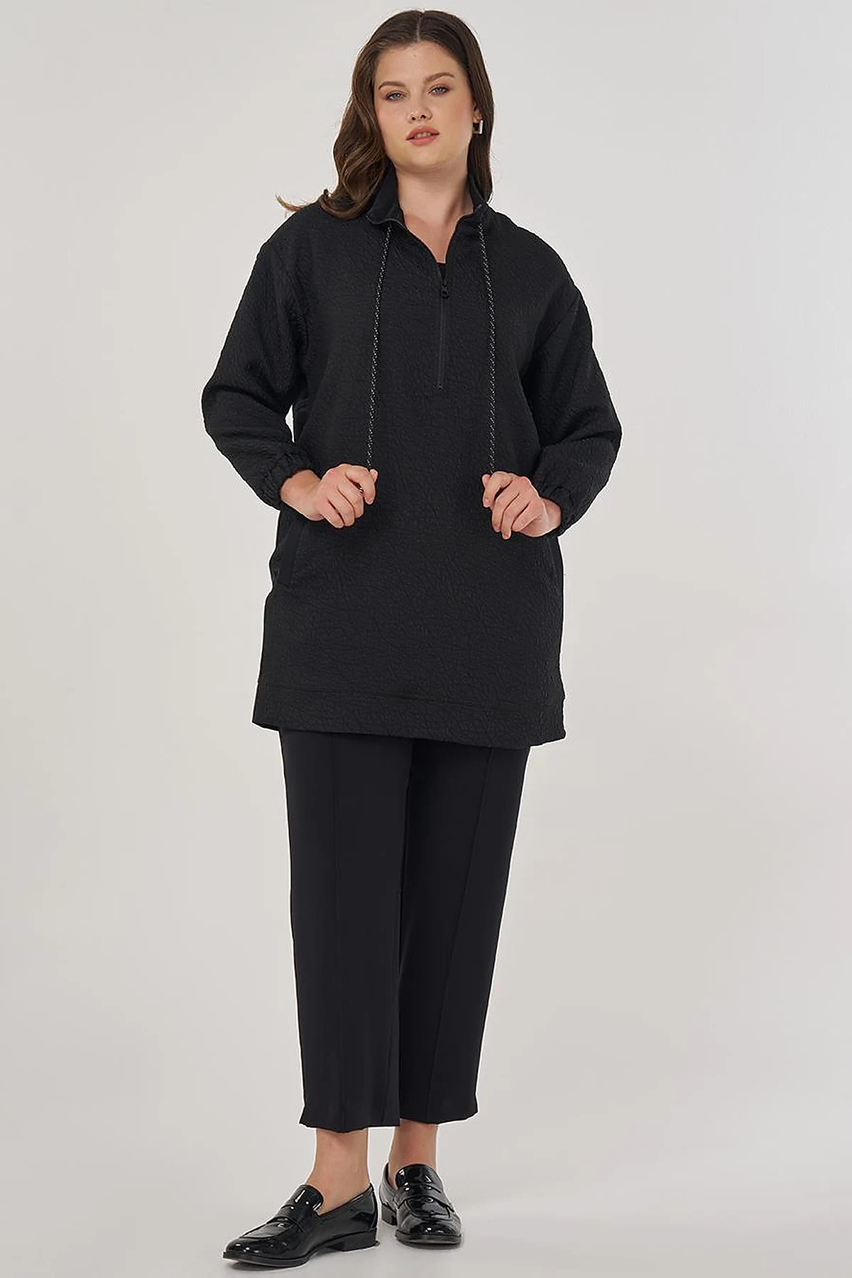 High-Neck Embossed Sweatshirt Black