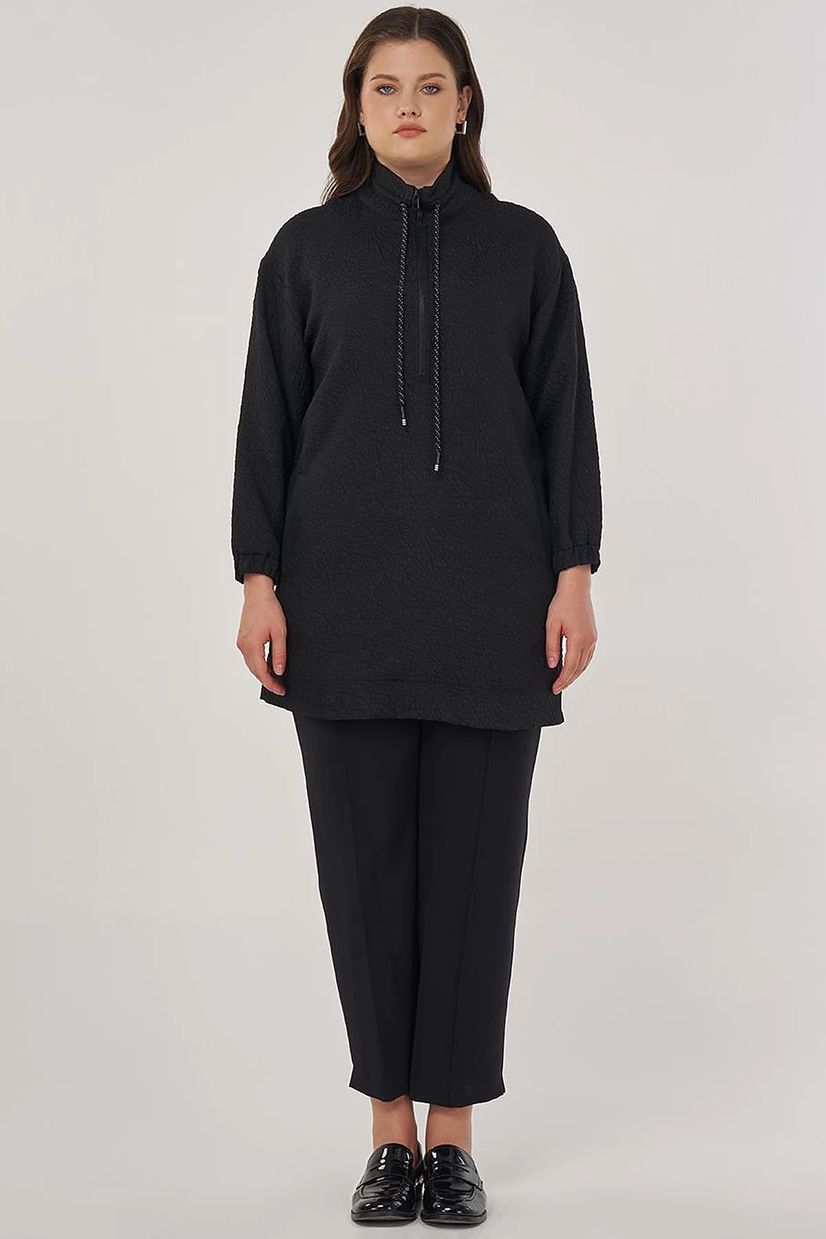 High-Neck Embossed Sweatshirt Black