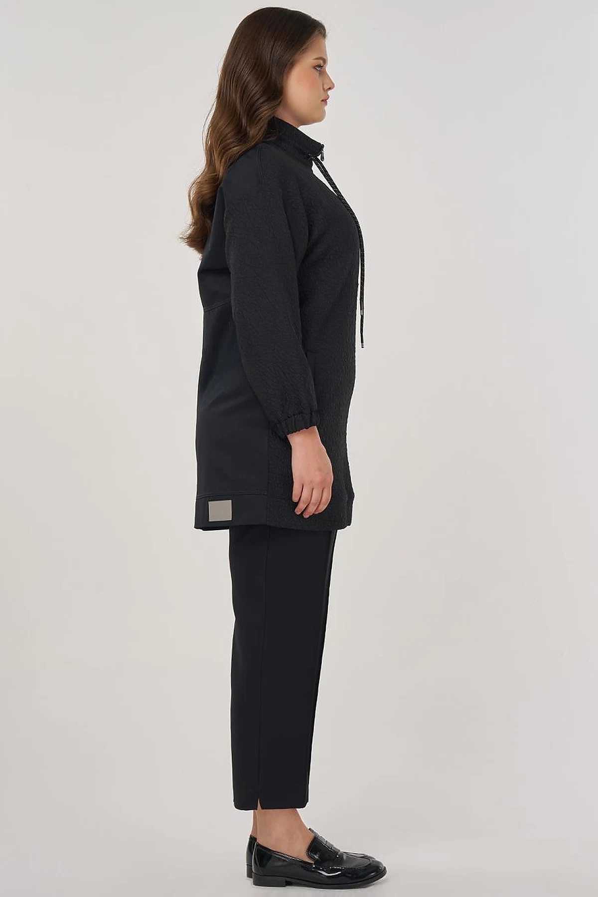High-Neck Embossed Sweatshirt Black