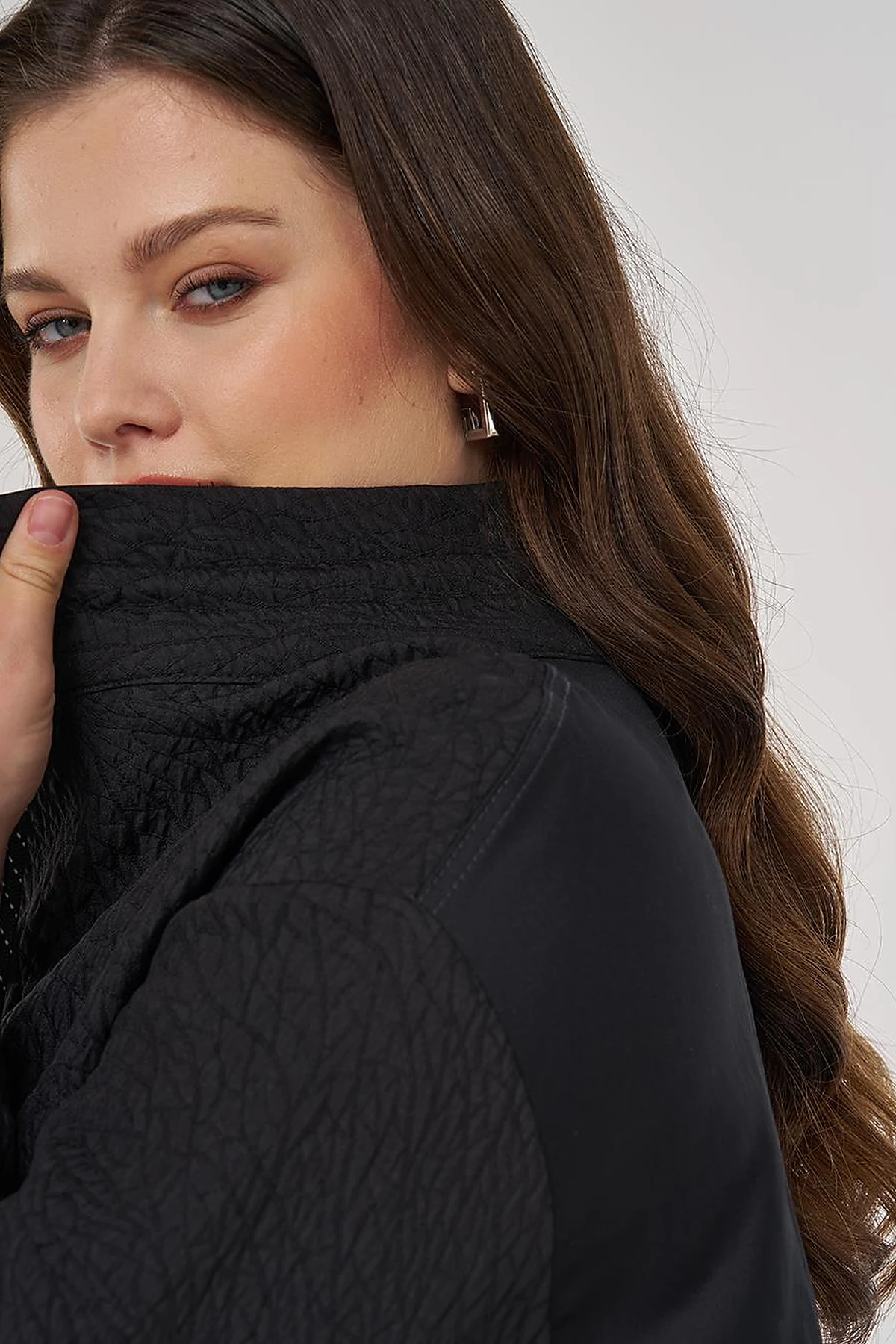 High-Neck Embossed Sweatshirt Black
