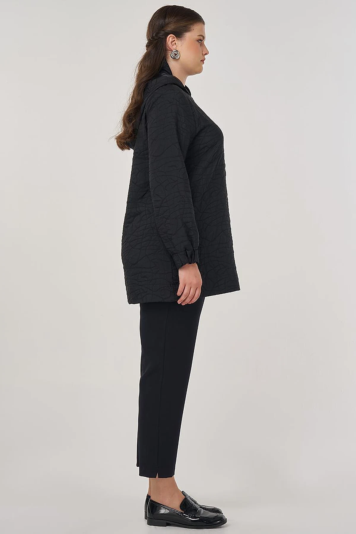Embossed Pattern Tunic Black