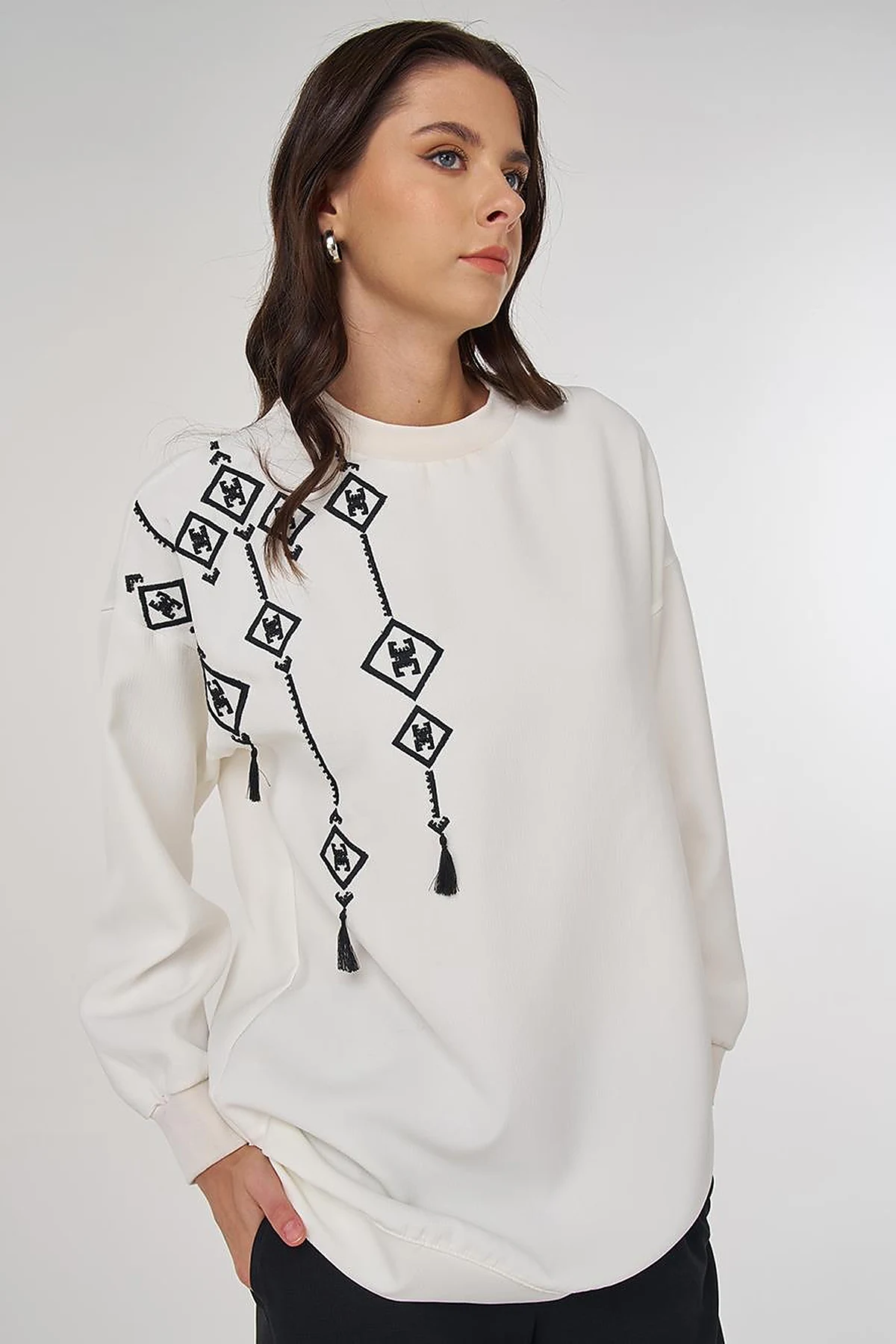 Embroidered Sweatshirt in Ecru