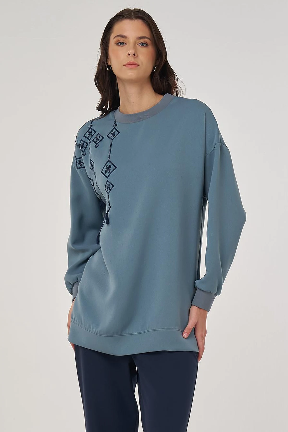 Embroidered Sweatshirt in Foggy Blue