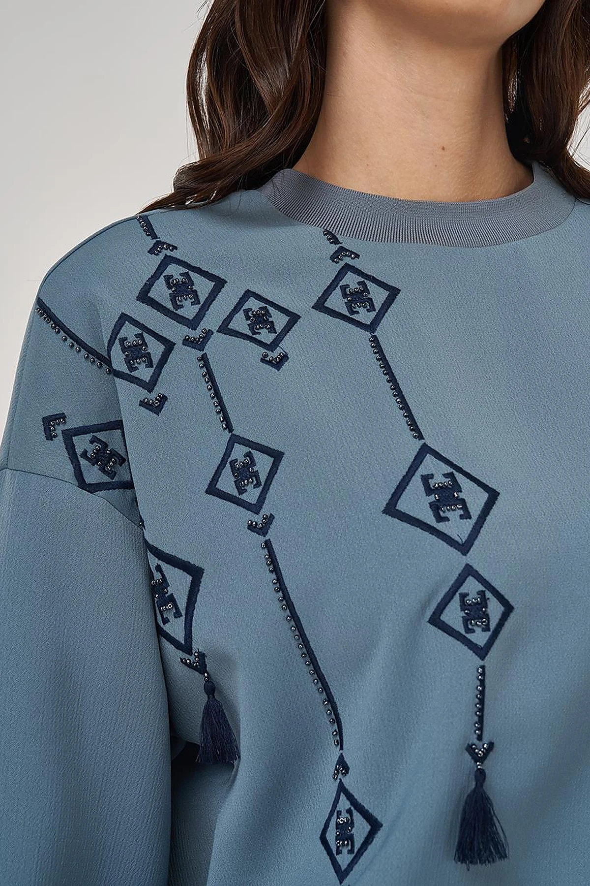 Embroidered Sweatshirt in Foggy Blue