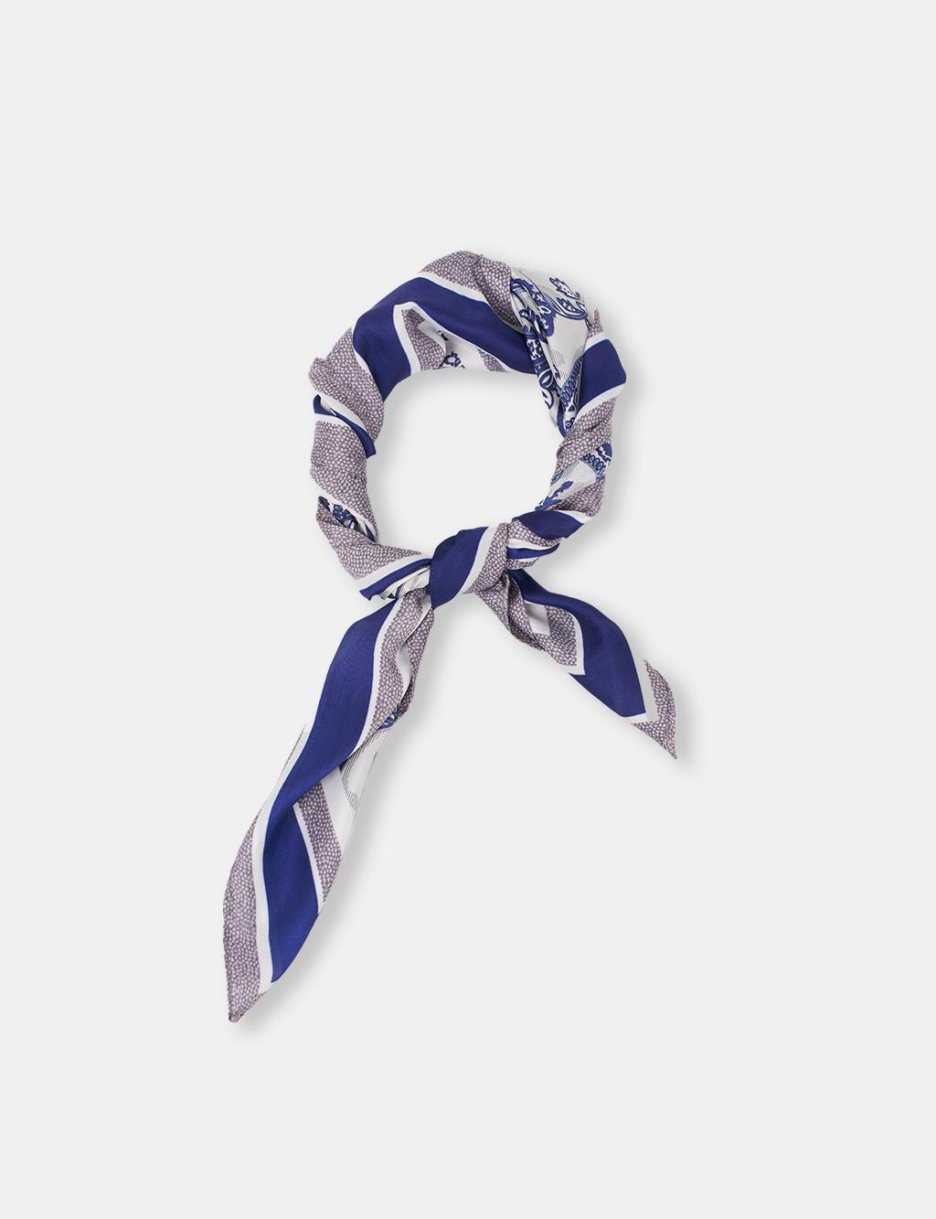 Floral Desenli Fular Lacivert 