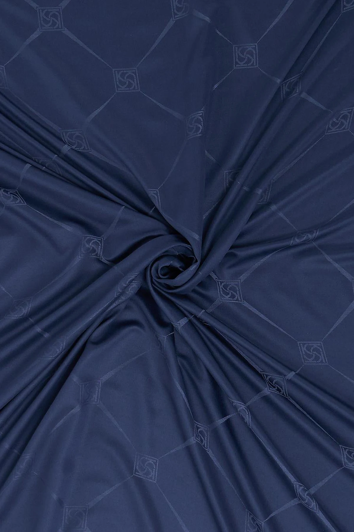 Square Pattern Silk Scarf in Navy Blue