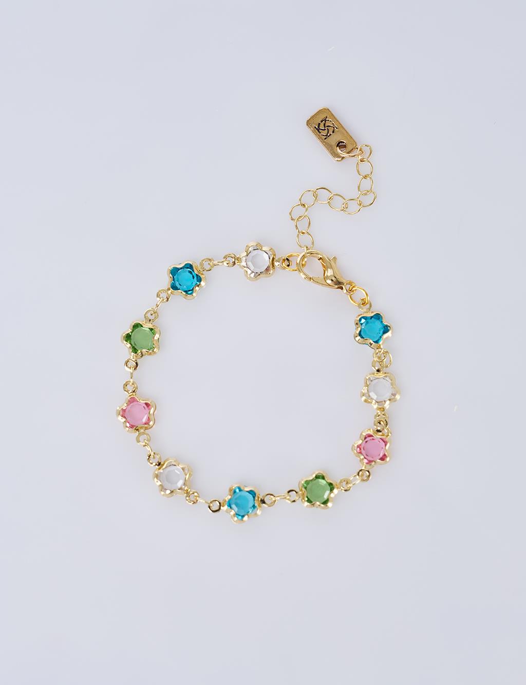 Renkli Taşlı Bileklik Gold 