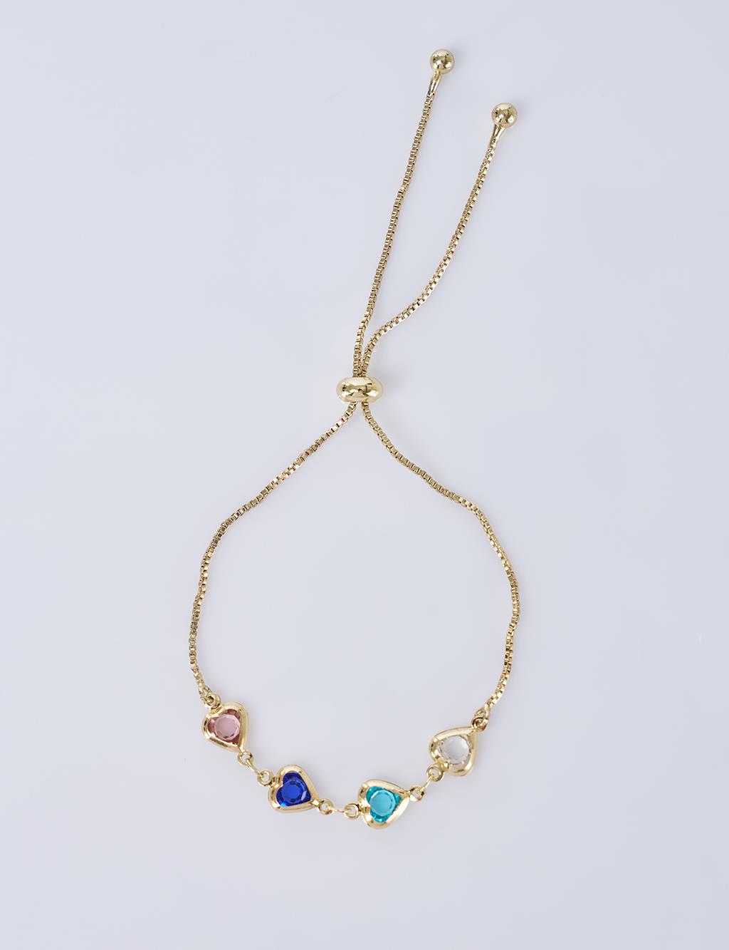 Renkli Kalp Detaylı Bileklik Gold 