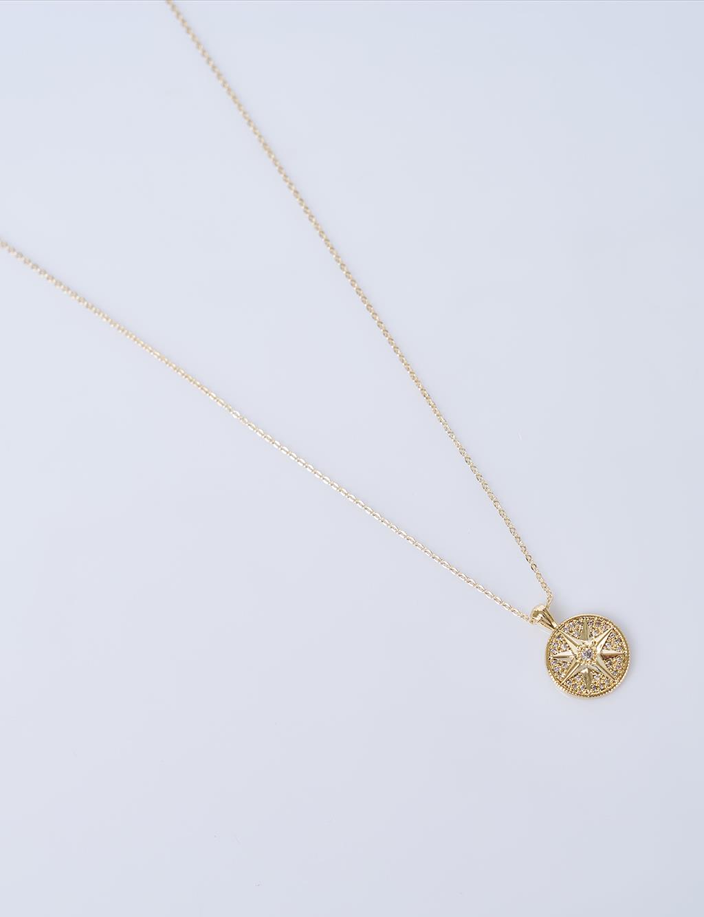 Pusula Figürlü Kolye Gold