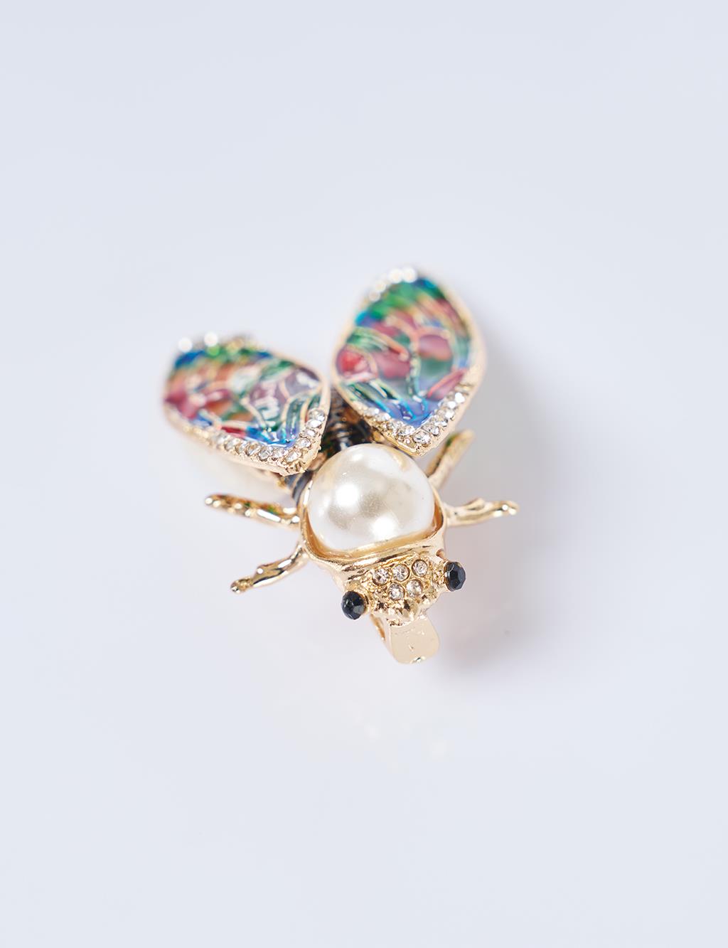 Çok Renkli Arı Figürlü Broş Gold