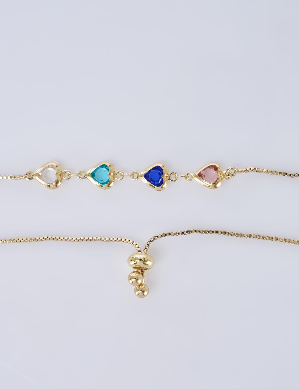 Renkli Kalp Detaylı Bileklik Gold 