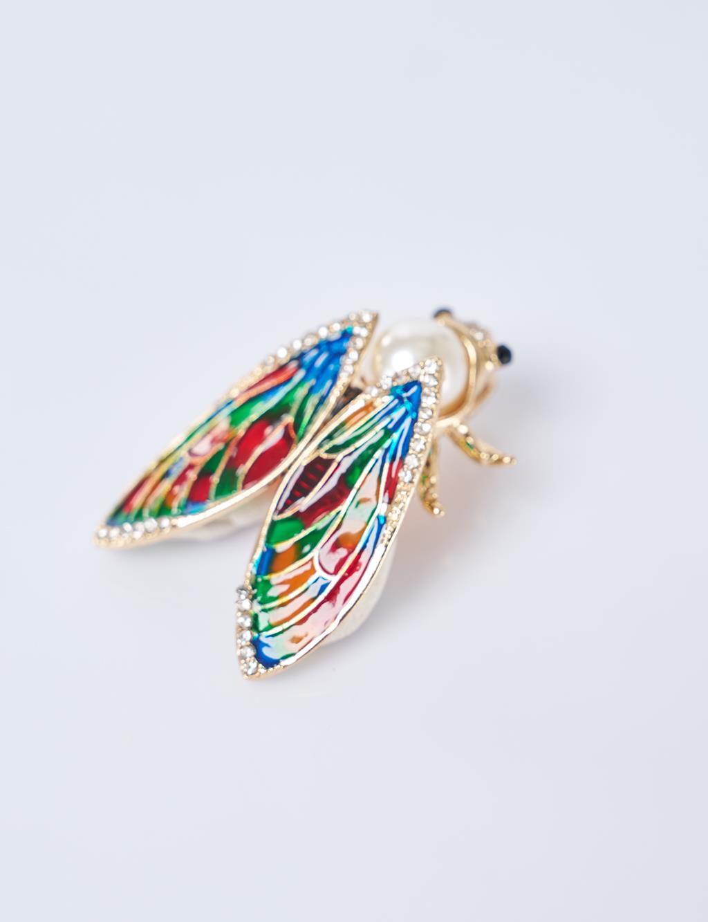 Çok Renkli Arı Figürlü Broş Gold
