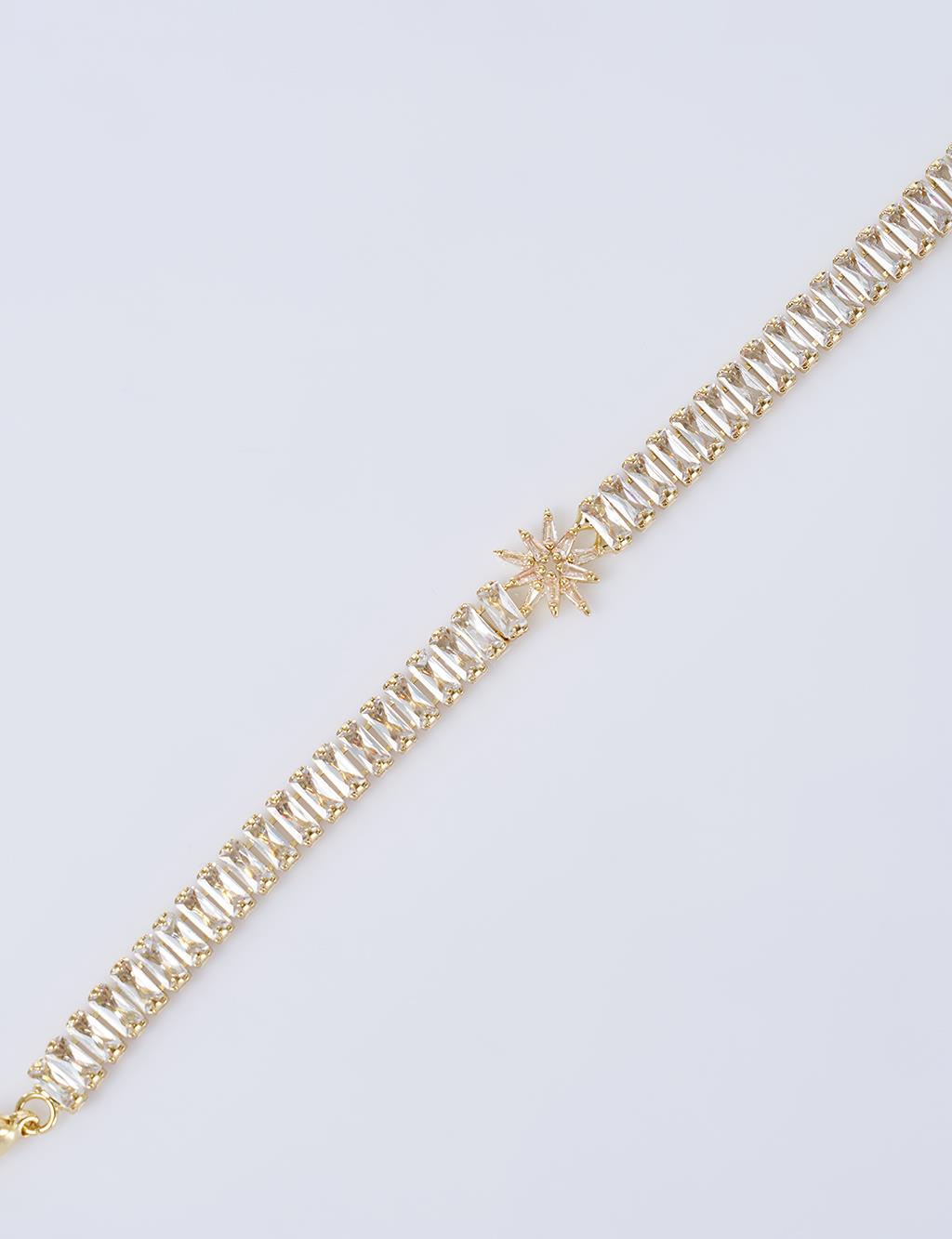 Parlak Taşlı Su Yolu Bileklik Gold 