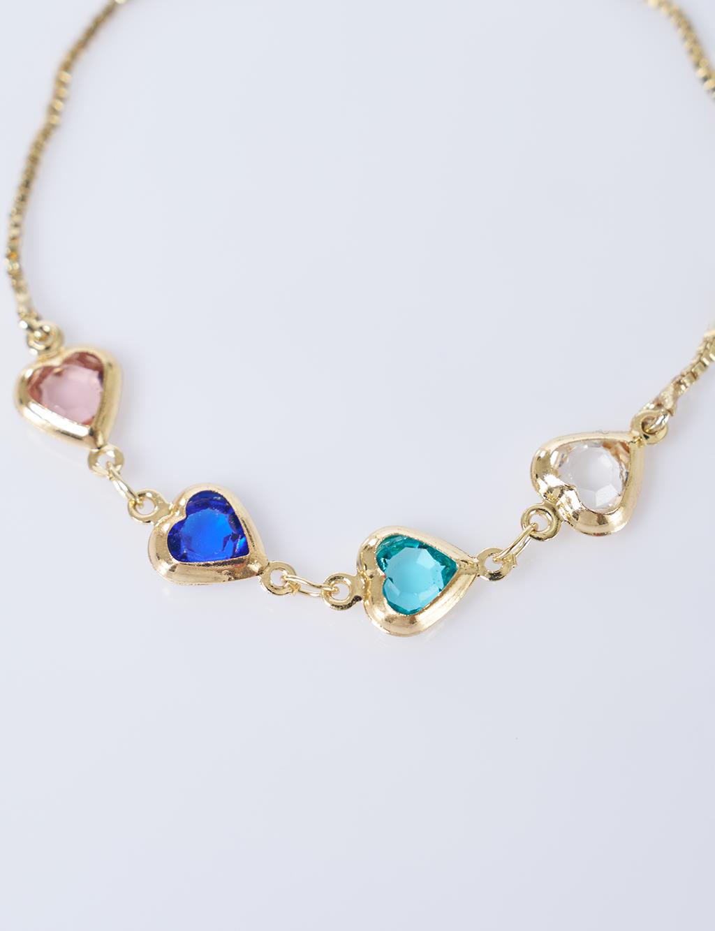 Renkli Kalp Detaylı Bileklik Gold 