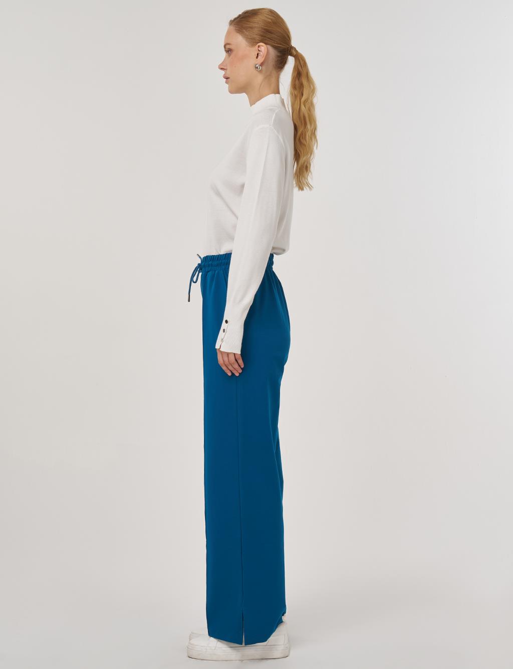 Yırtmaç Detaylı Rahat Kesim Pantolon İndigo