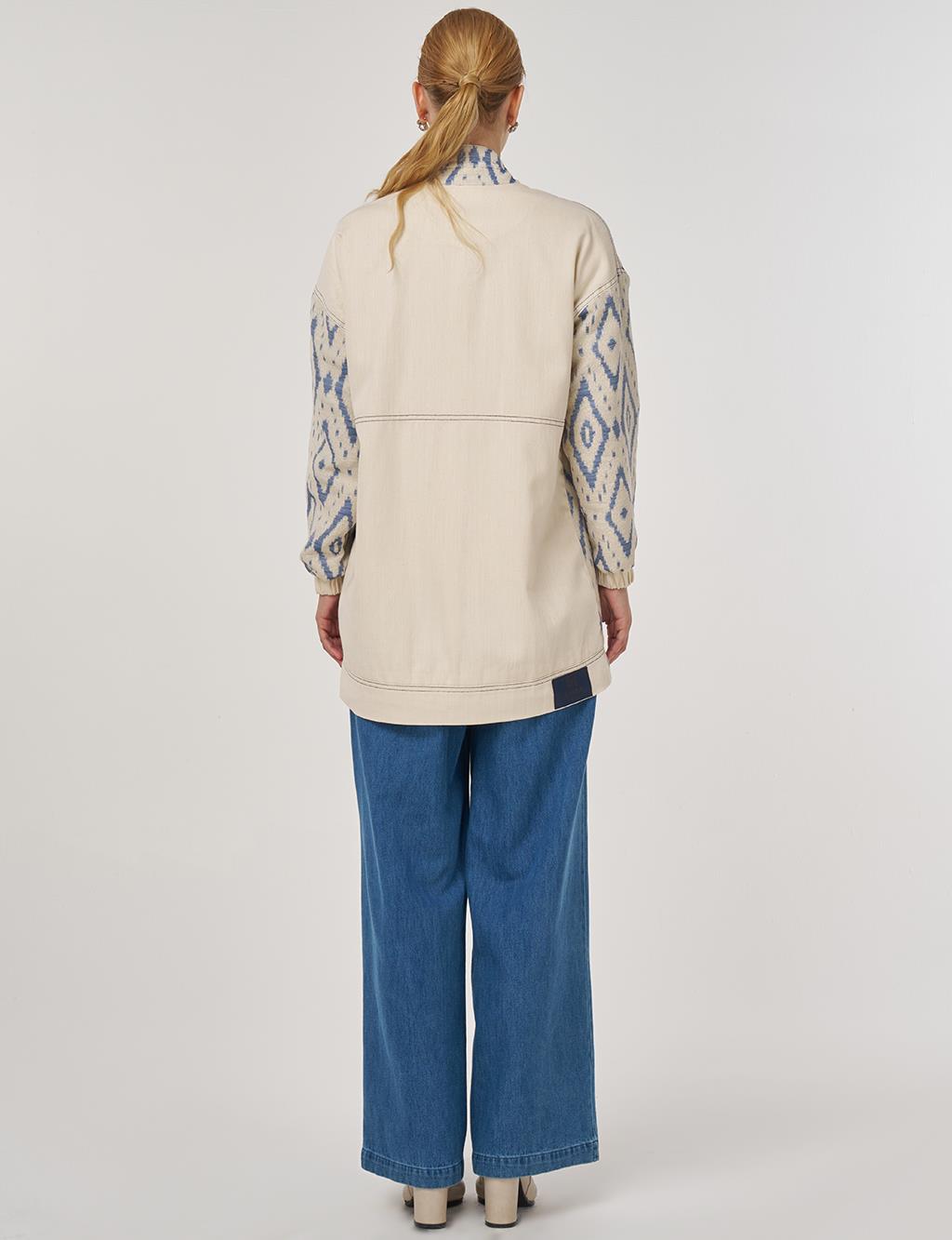 High Neck Jacquard Jacket in Indigo