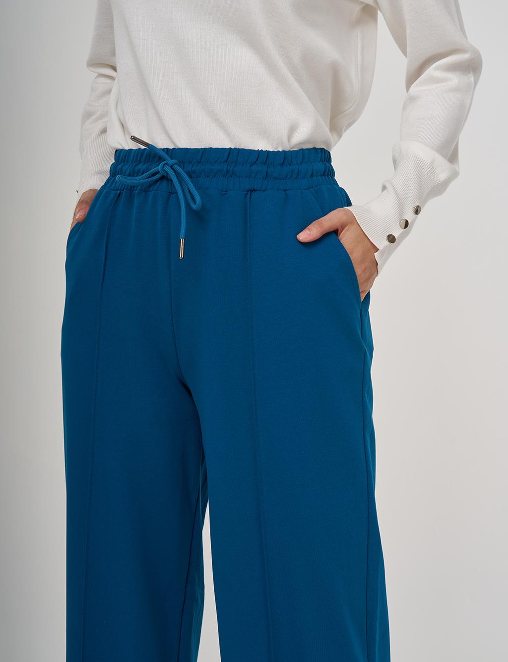 Yırtmaç Detaylı Rahat Kesim Pantolon İndigo