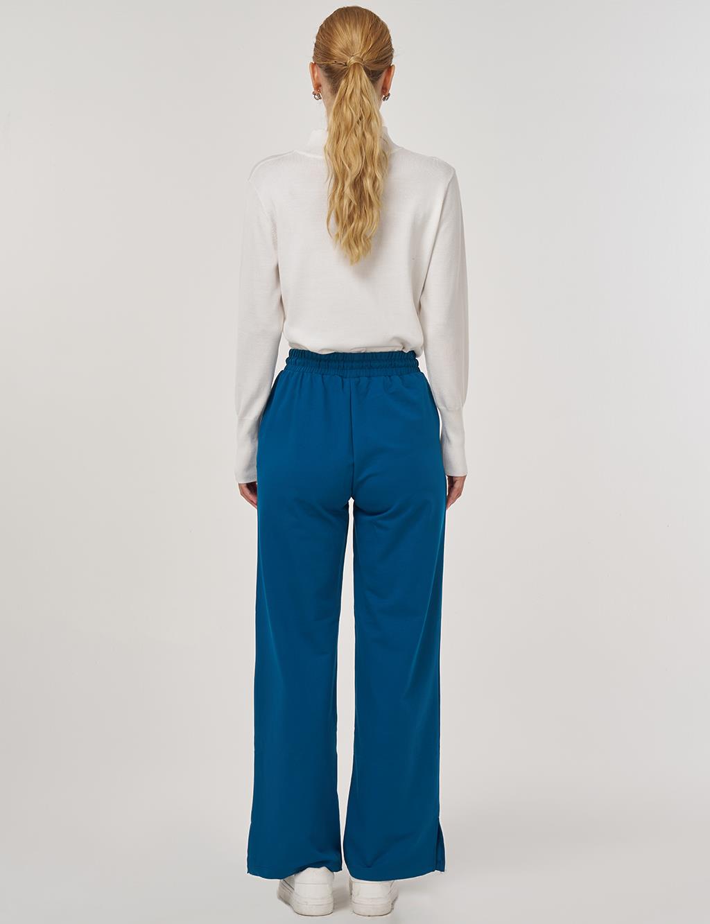 Yırtmaç Detaylı Rahat Kesim Pantolon İndigo