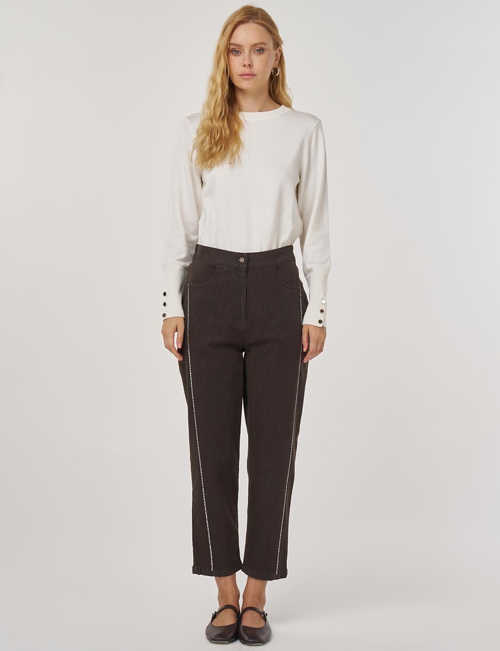 Hotfix Baskılı Denim Pantolon Kahve