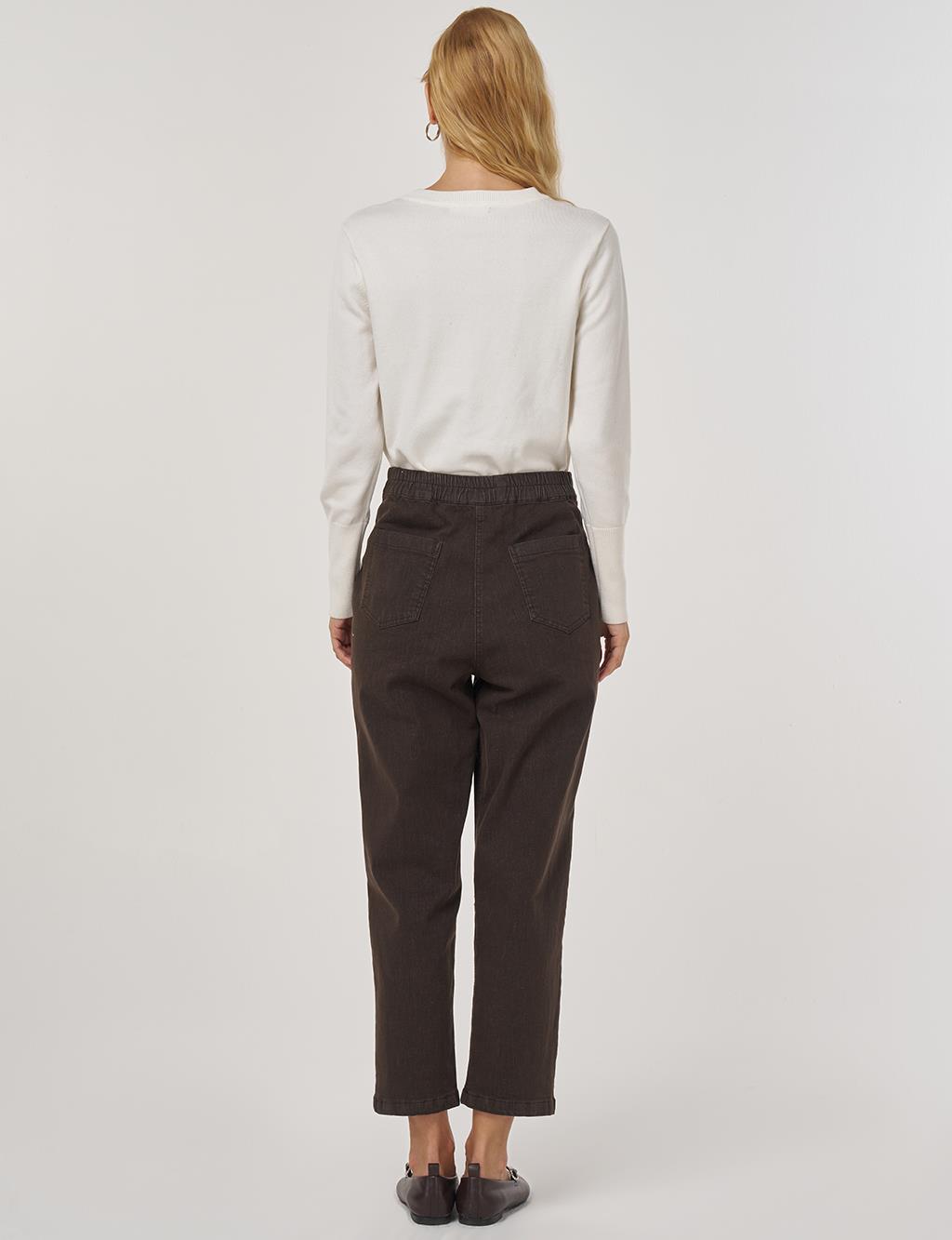 Hotfix Baskılı Denim Pantolon Kahve