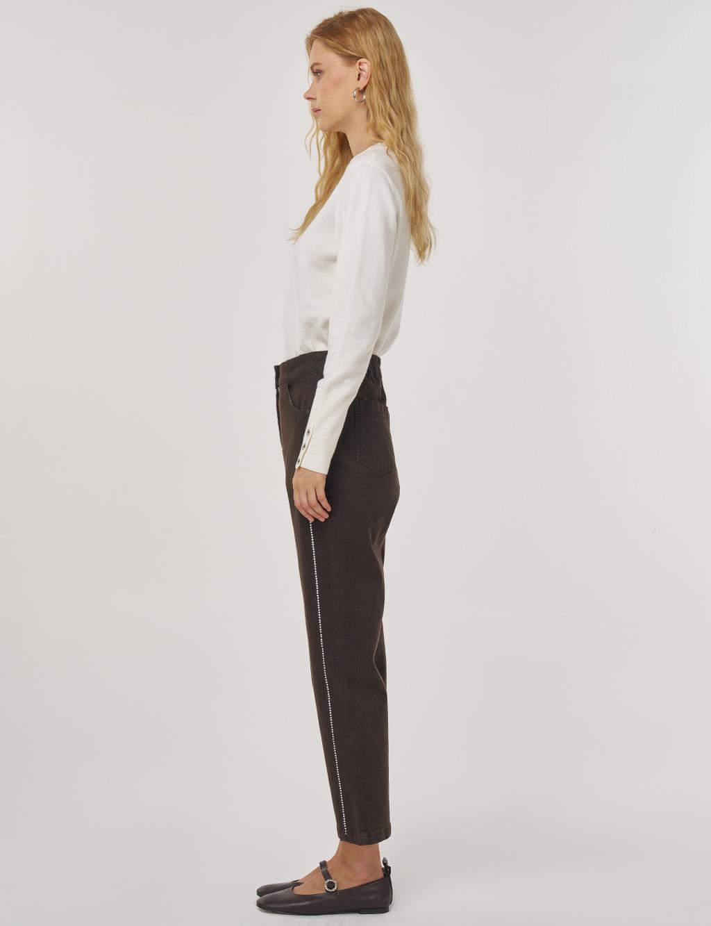 Hotfix Baskılı Denim Pantolon Kahve