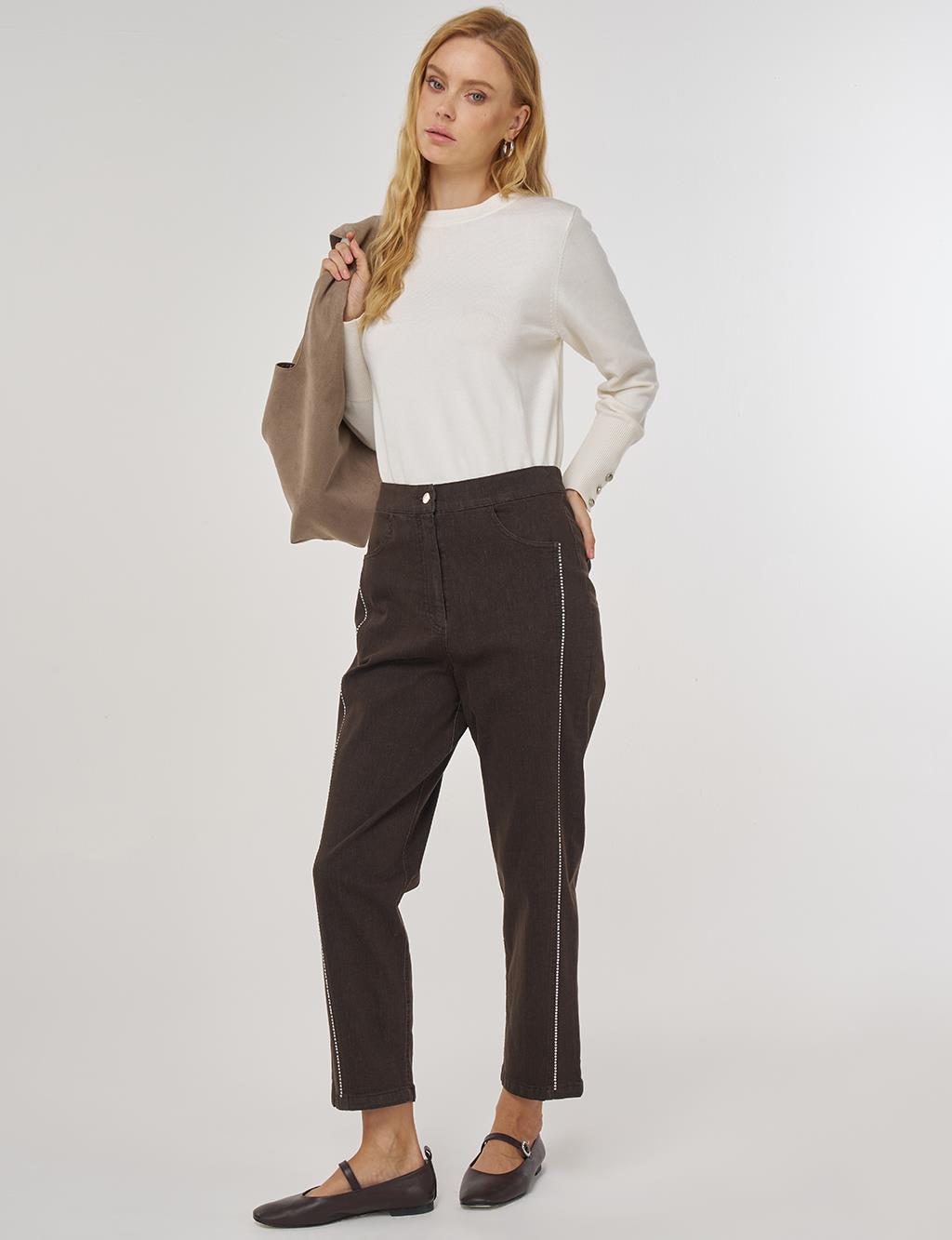 Hotfix Baskılı Denim Pantolon Kahve