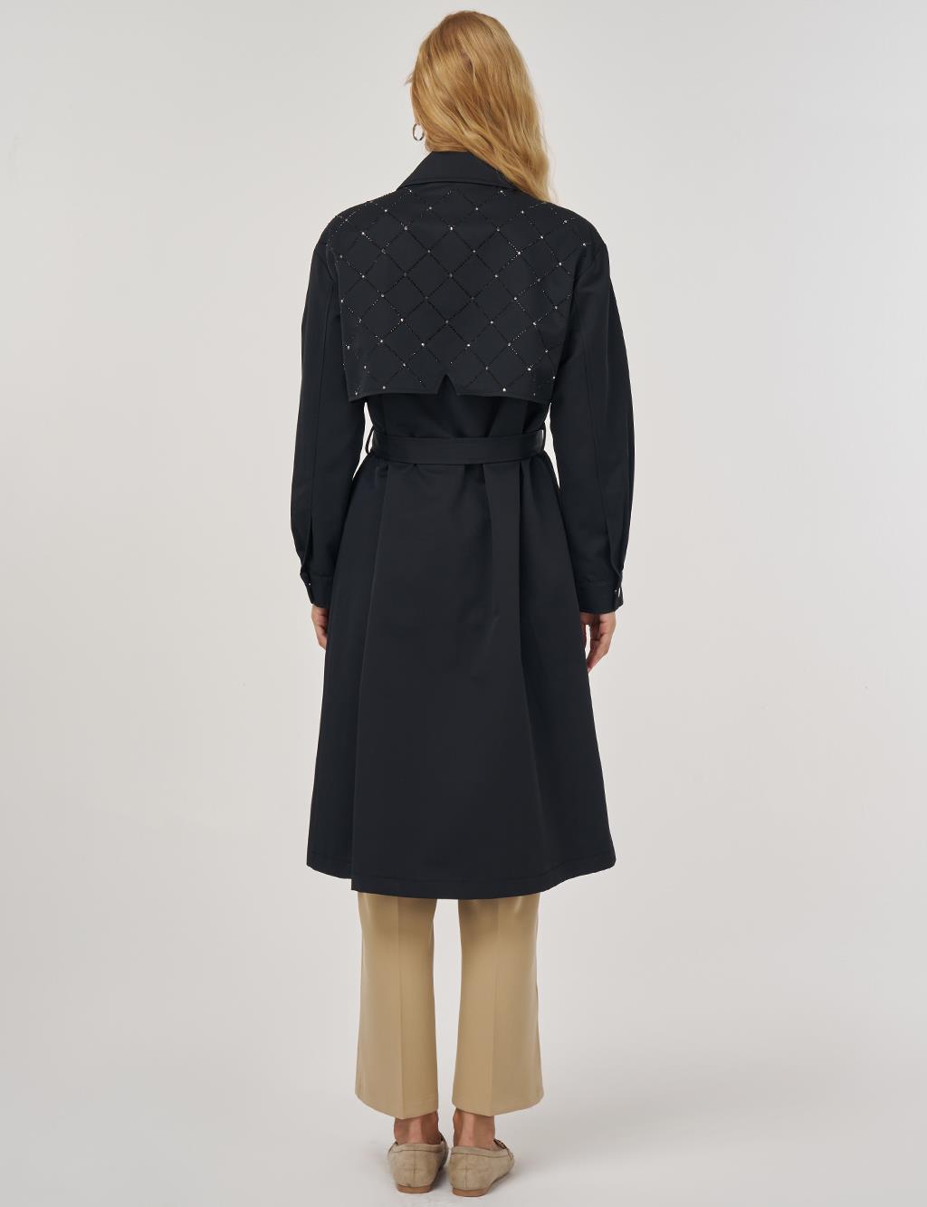 Hotfix Printed Trench Coat in Black