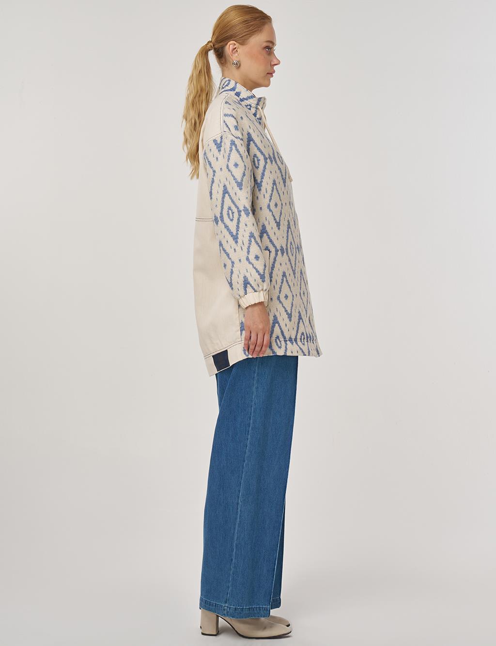 High Neck Jacquard Jacket in Indigo