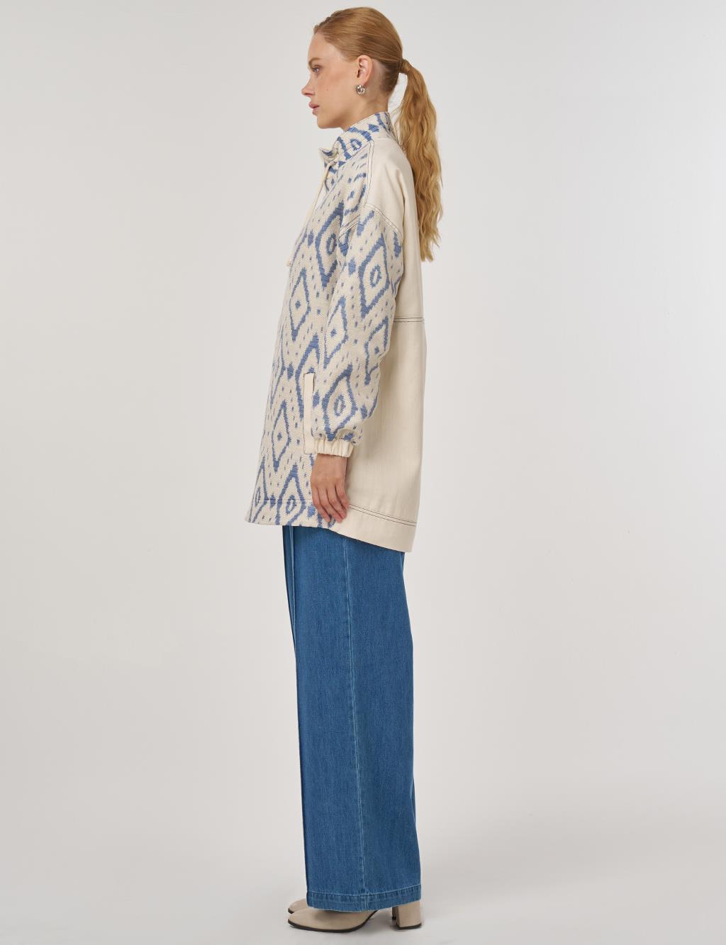 High Neck Jacquard Jacket in Indigo