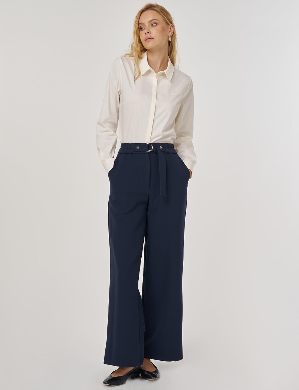 Metal Buckle Fabric Pants in Dark Navy