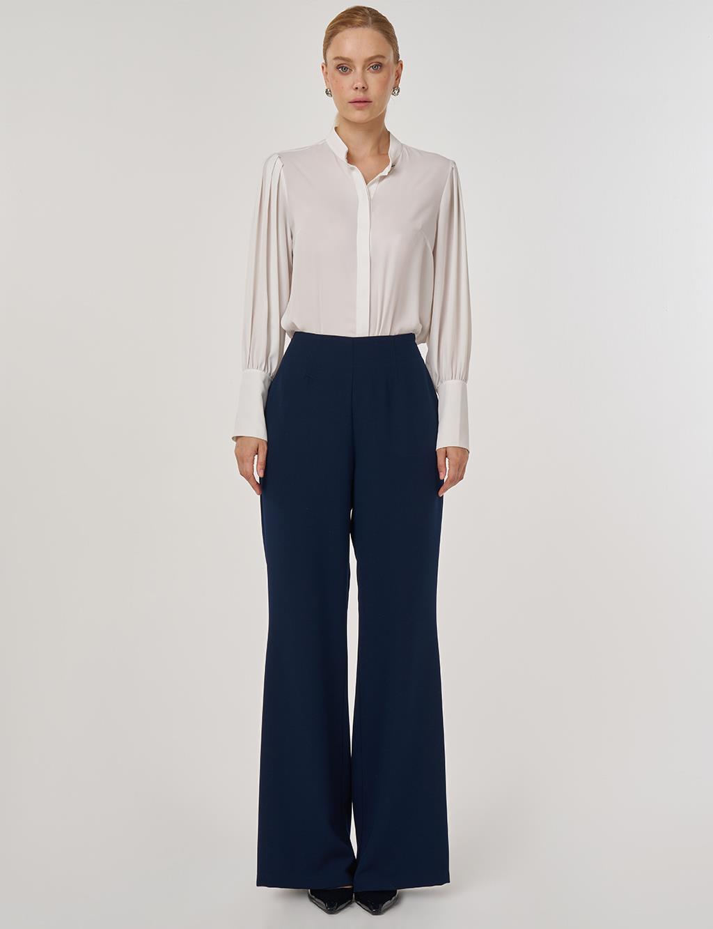 Yüksek Bel İspanyol Paça Pantolon Koyu Lacivert 