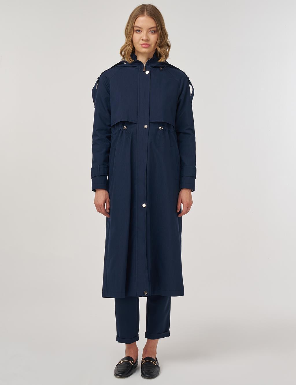 Hooded Detail Trench Coat in Dark Navy