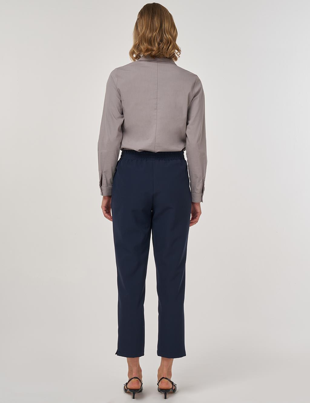 Cep Detaylı Kumaş Pantolon Koyu Lacivert 