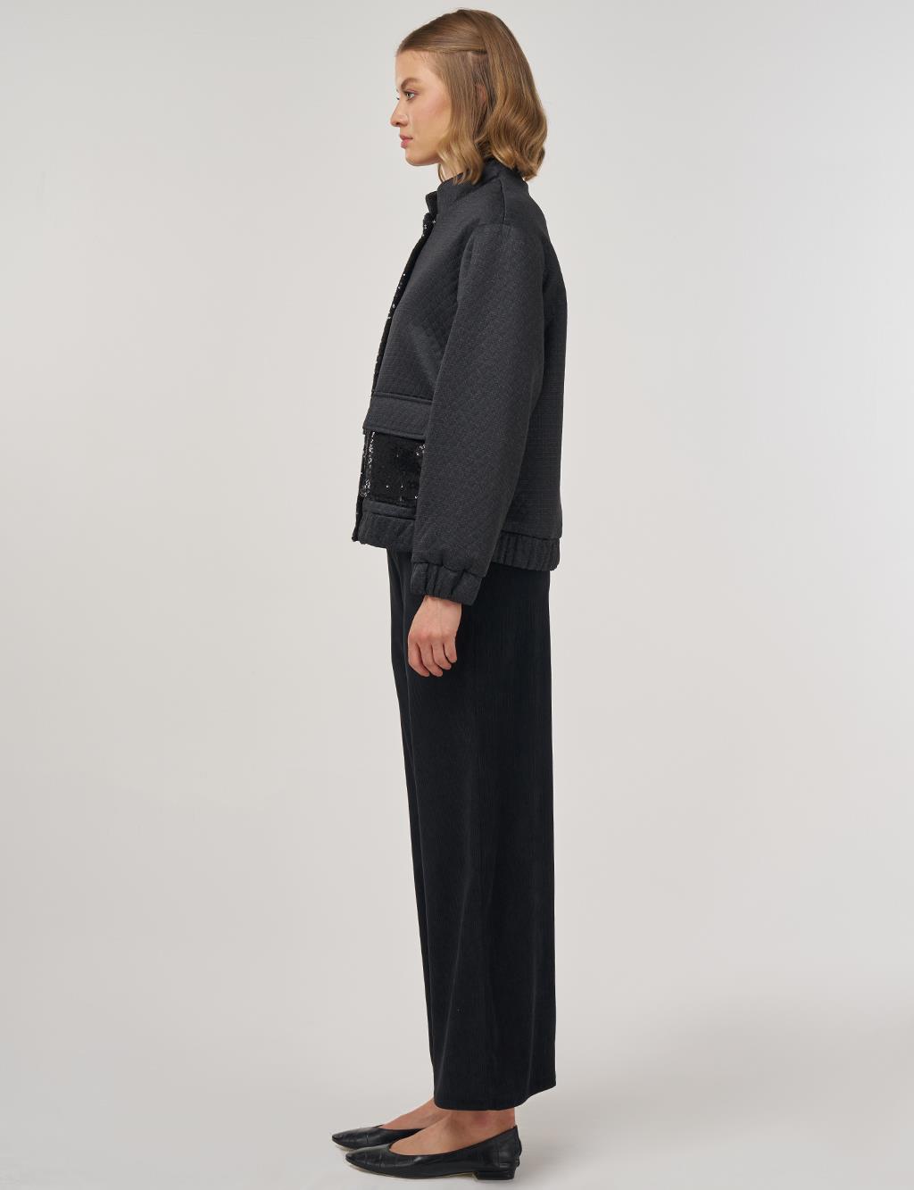 Payet Detaylı Bomber Ceket Siyah 