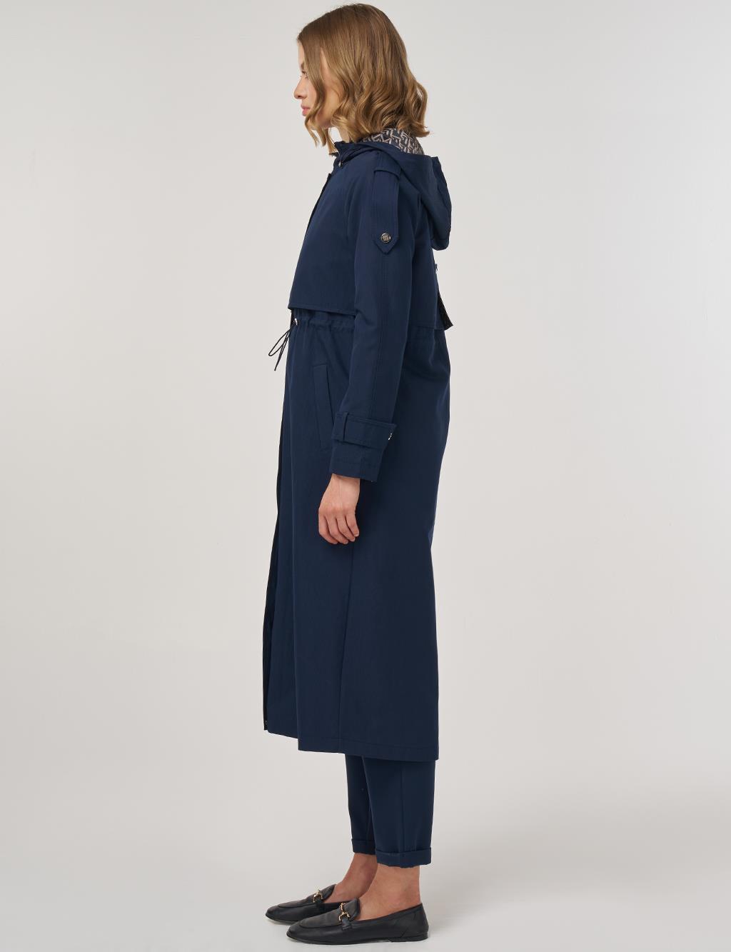 Hooded Detail Trench Coat in Dark Navy