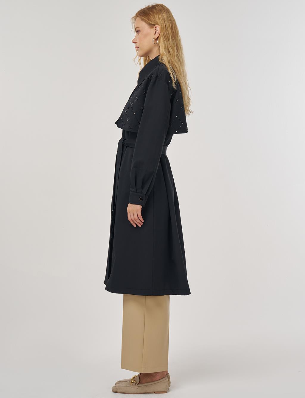 Hotfix Printed Trench Coat in Black