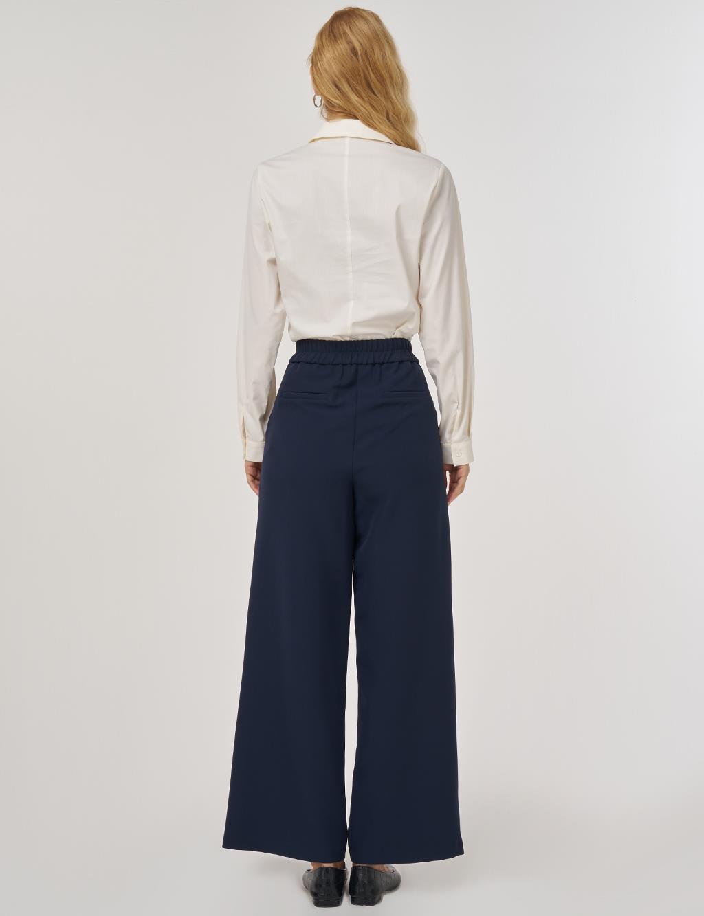 Metal Buckle Fabric Pants in Dark Navy