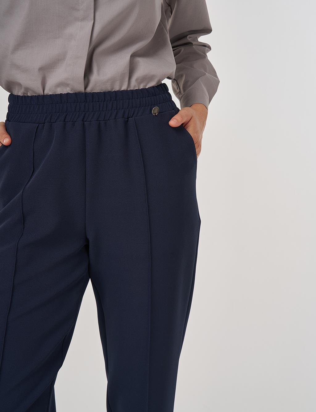 Cep Detaylı Kumaş Pantolon Koyu Lacivert 