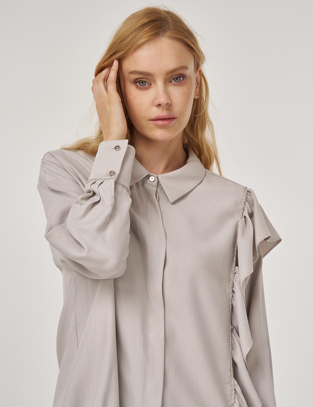 Fırfır Detaylı Tunik Açık Gri 