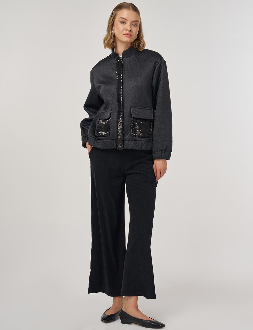 Payet Detaylı Bomber Ceket Siyah 