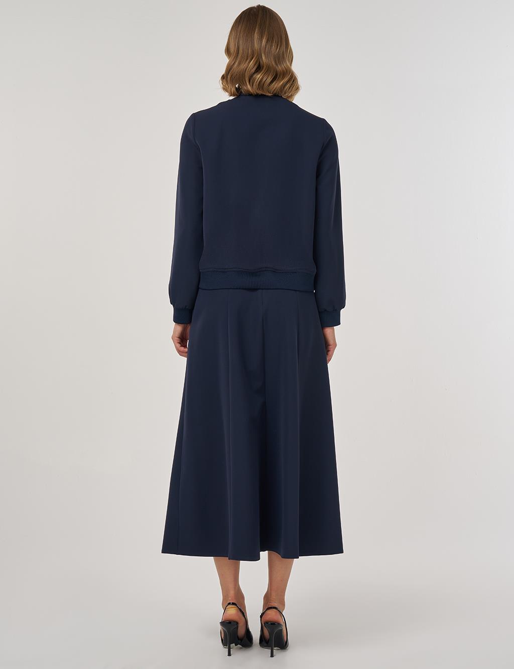 İşleme Detaylı Etekli Takım Koyu Lacivert 