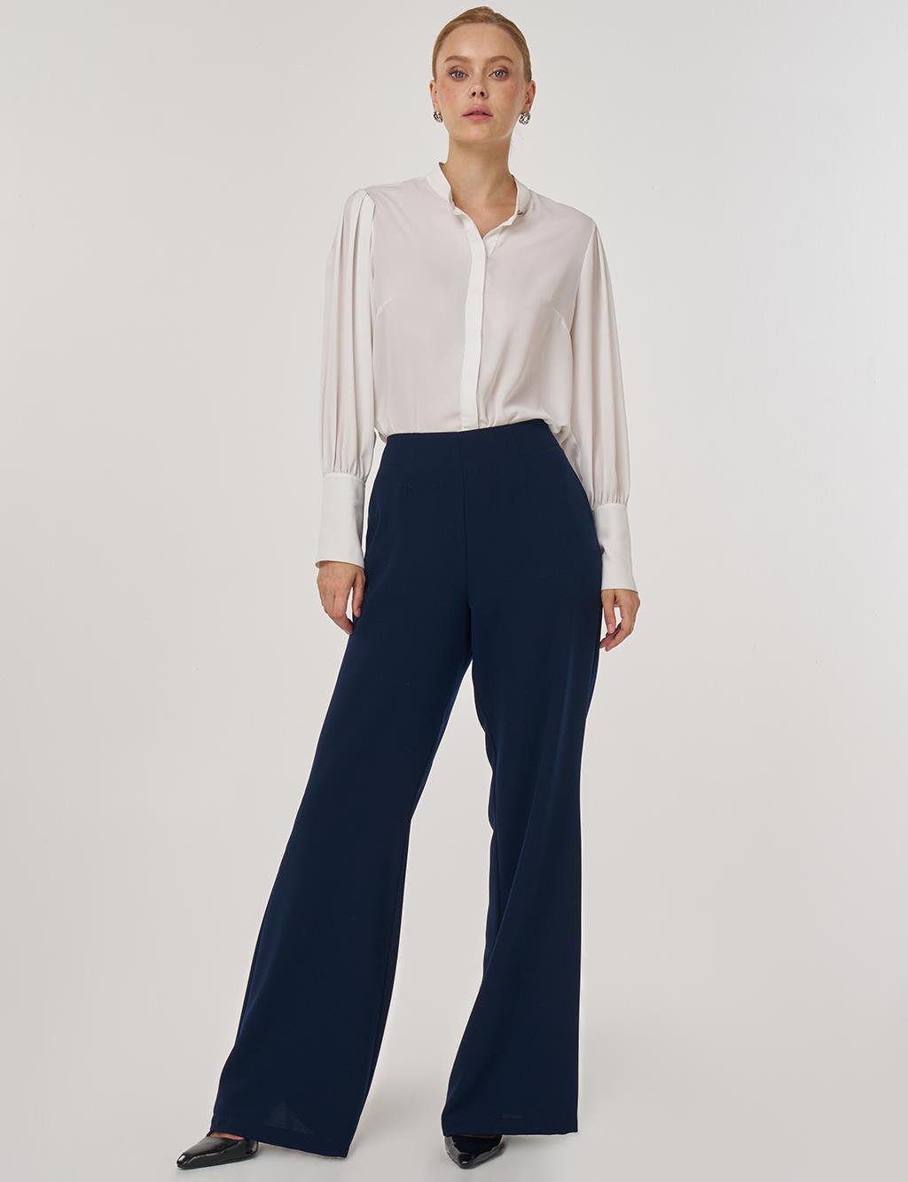 Yüksek Bel İspanyol Paça Pantolon Koyu Lacivert 